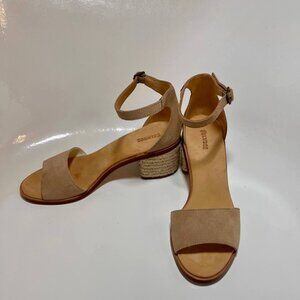 Soludos Capri Sz 9 Leather Sandals Ankle Strap Block Heel Tan Beige Espadrilles